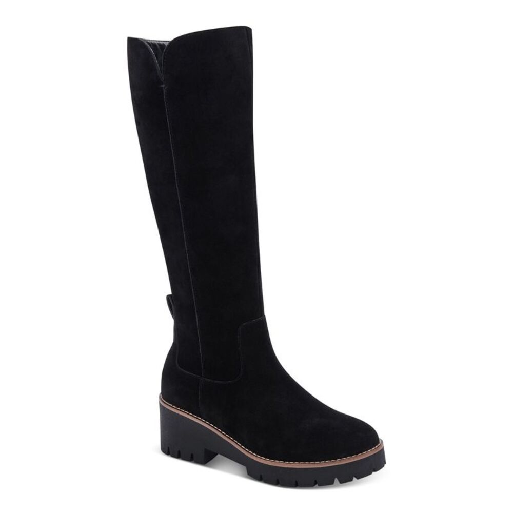 AQUA COLLEGE Womens Black Waterproof Dash Round Toe Block Heel Riding Boot 7 M